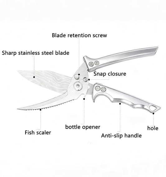 Heavy Duty Poultry Shears.Kitchen Scissors, 420J2 Stainless Steel Detachable Scissors – Ideal for Kitchen Poultry Prep : Thanksgiving Turkey, Chicken & Meat Cutting/silvery