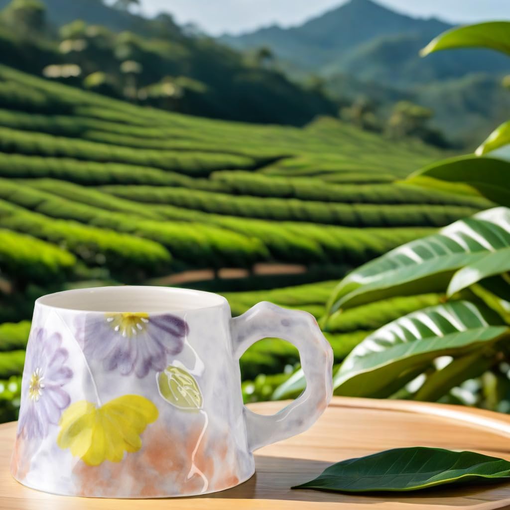 13oz ceramic mug, enlarged and thickened breakfast cup, suitable for spring, summer, autumn and winter, hand-painted cup, a personalized gift for girlfriend.