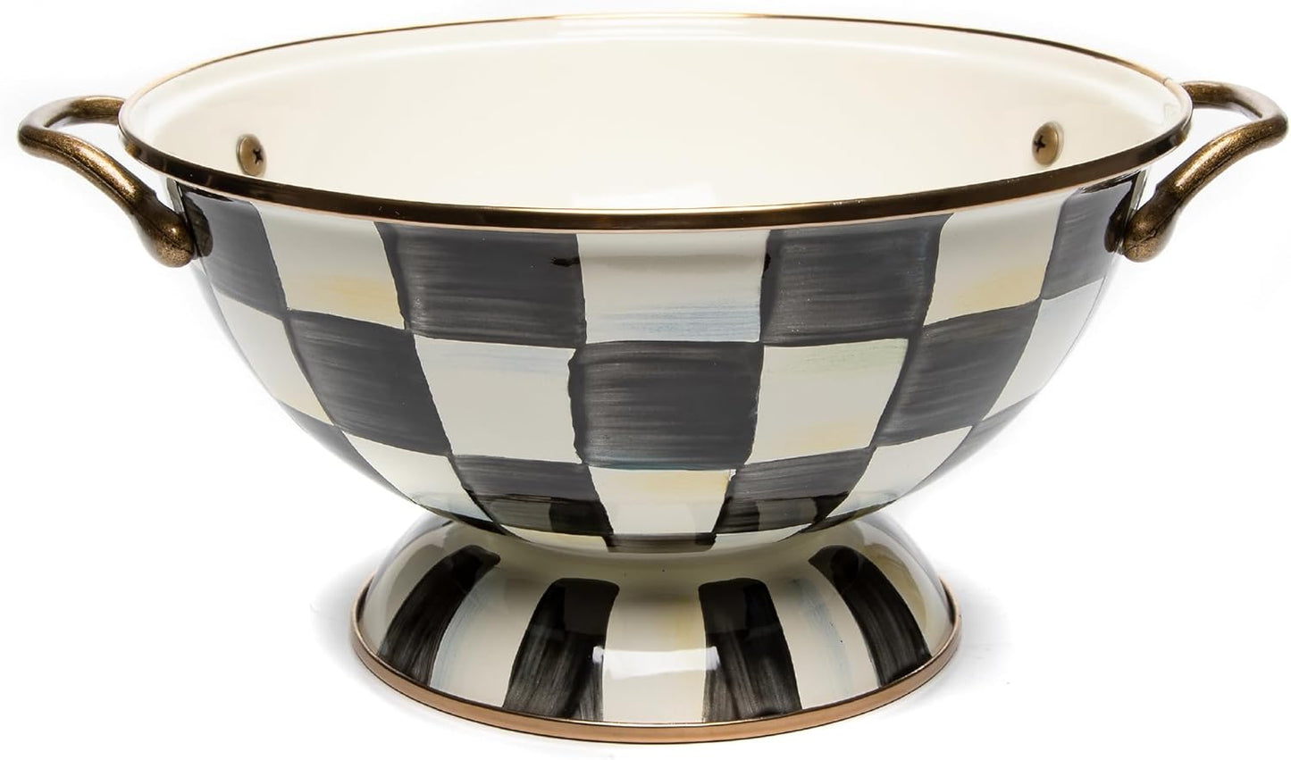 MACKENZIE-CHILDS Enamel Bowl, Small Serving Bowl for Entertaining, Almost Everything Bowl, Black-and-White Courtly Check