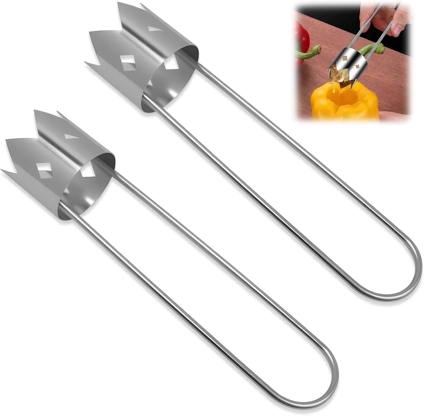 Red Bell Pepper Corer, 2Pcs Pepper, Pineapple, Pear, Apple Corer - 304 Stainless Steel Multifunctional Fruit And Vegetable Core Remover