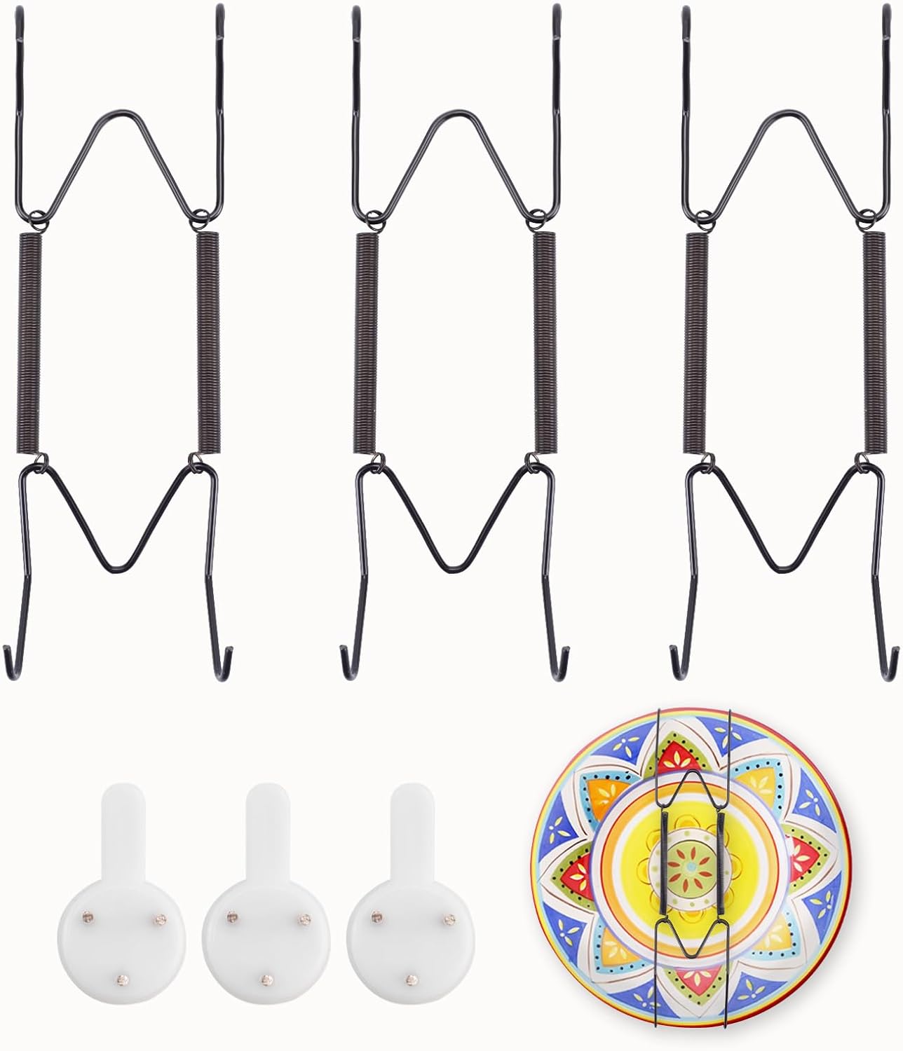 3 Pack Plate Hangers for The Wall Suitable for 6-8 inch Small Decorative Plate, Invisible Stainless Steel Plate Hangers for Display with Wall Hooks, for Plates/Platter/Dish/Picture(Black)