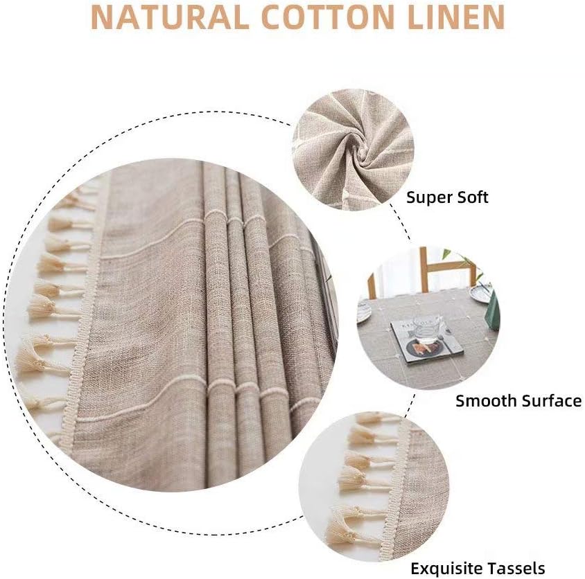 Deep Dream Tablecloths, Embroidered Waterproof Table Cloth Cotton Linen Wrinkle Free Anti-Fading Table Cover Decoration for Kitchen Dinning Party Christmas, 55 x 70 Inch - Light Brown