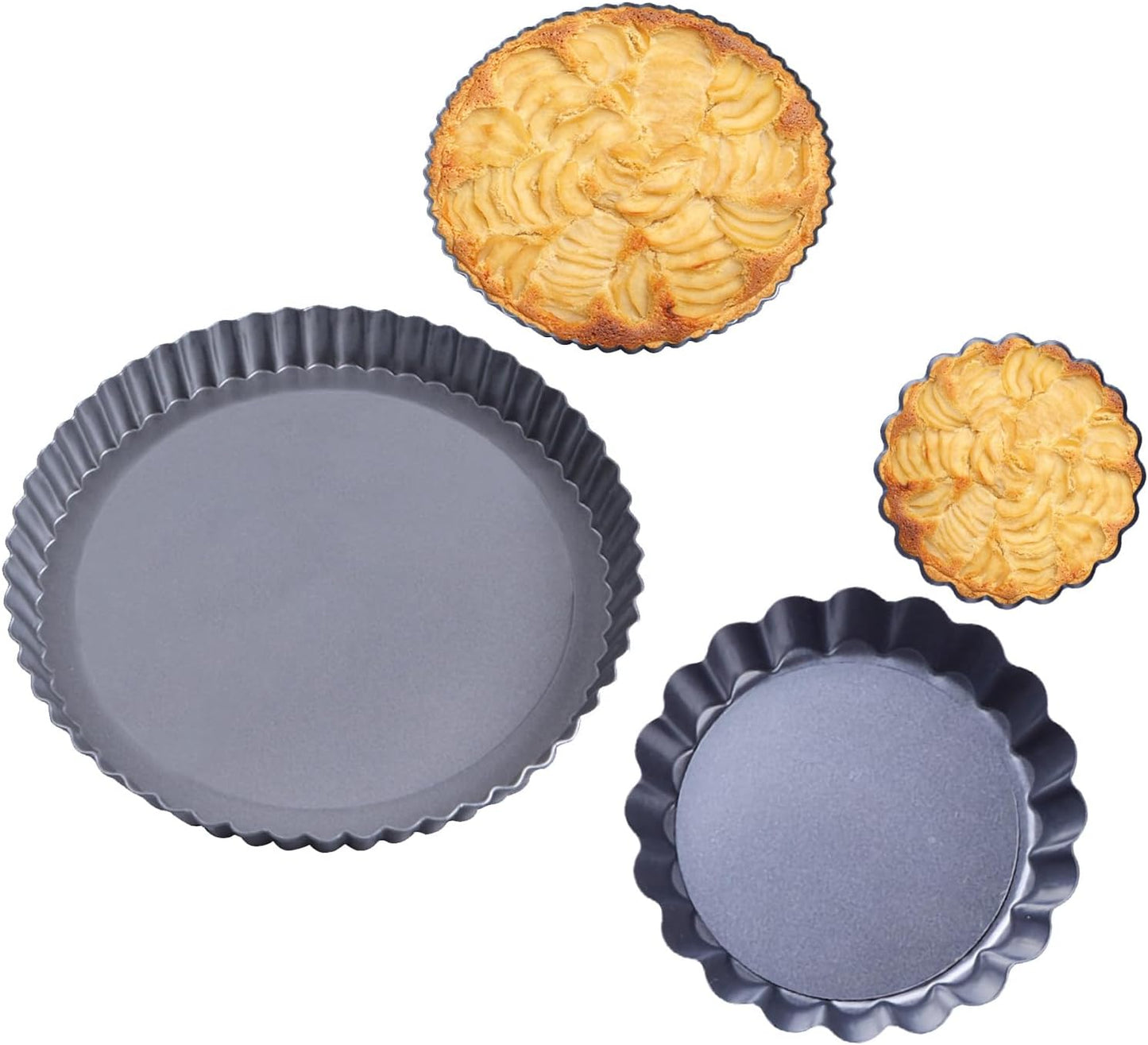 Metal Tart Pan，Tart Pans with Removable Bottoms，Tart Pans for Baking (10 Inch + 4 Inch)