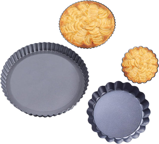 Metal Tart Pan，Tart Pans with Removable Bottoms，Tart Pans for Baking (10 Inch + 4 Inch)
