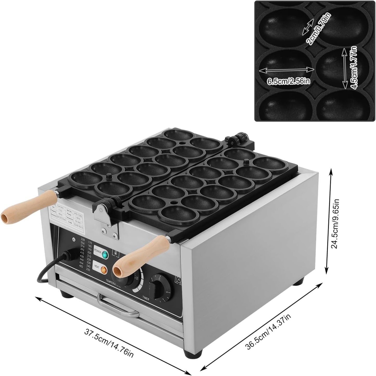 1800W Electric Waffle Maker Machine, Double-side Electric Cake Waffle Maker 122-572℉ Non-Stick Waffle Stick Maker for Home & Commercial Use (4xCleaning Cloths+1xFood Clip+2x Brushes+1xWhisk)