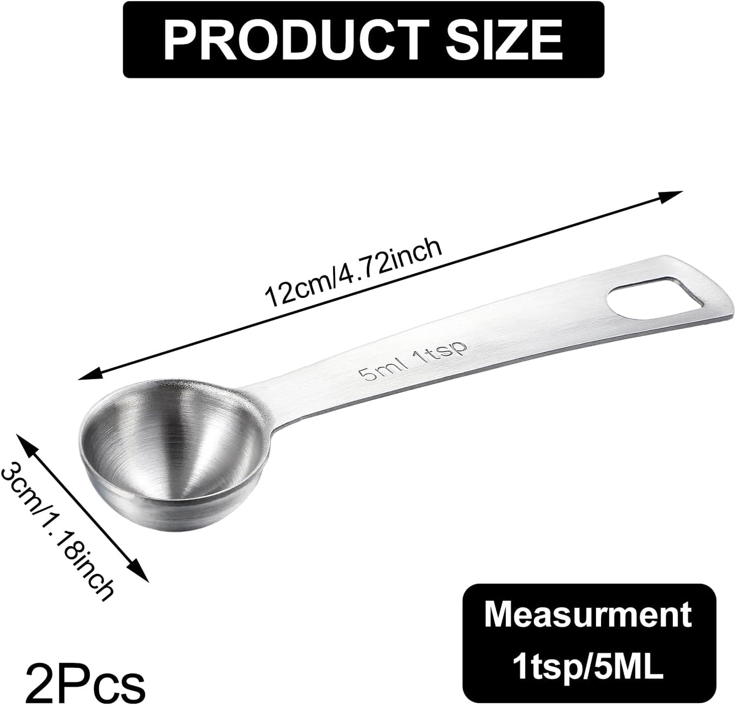 Lusofie 2 Pcs 1 Teaspoon Measuring Spoons 5ml Mini Spoons Stainless Steel Measuring Spoons For Kitchen Cooking Spoon Coffee Spoon (Silver)