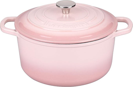 Enameled Cast Iron Dutch Oven Pot with Lid, for Sourdough Bread Baking, Round Dutch Ovens, 6 Quart, Pink