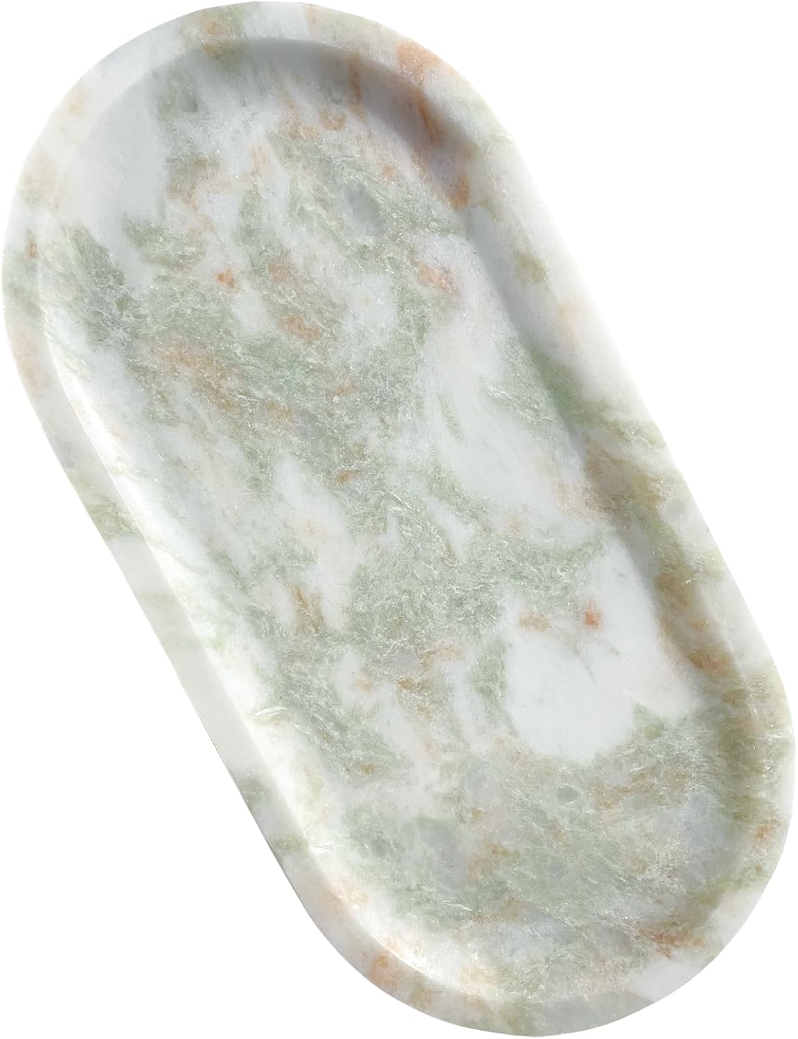 Natural Marble Tray, Stone Vanity Tray for Bathroom & Kitchen Countertop - Organizer for Perfume, Jewelry, Cosmetics 12x6 Inch,Pinkish Green