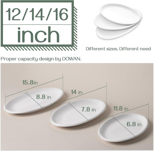 DOWAN Large Serving Platter, 16"/14"/12" Oval Platters Oven Safe, White Serving Plates for Wedding Decor, Ceramic Serving Dish for Entertaining Food, Set of 3