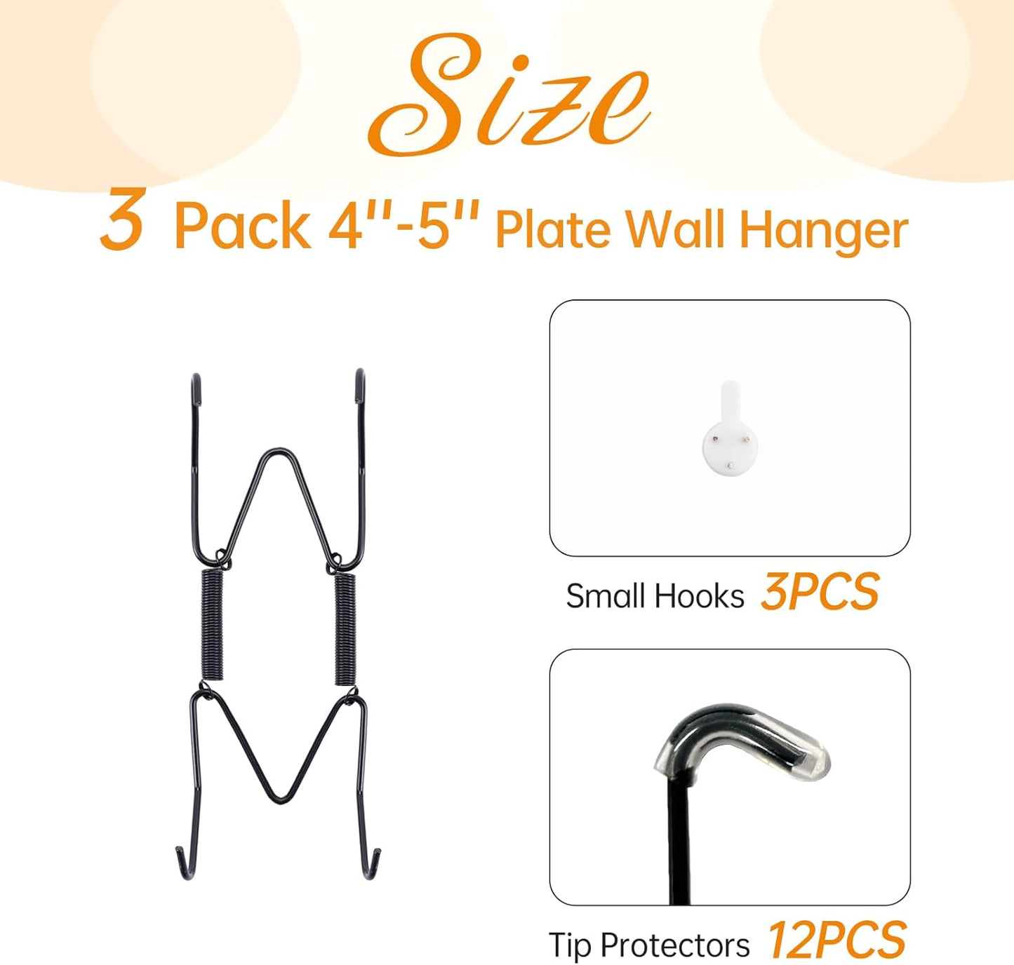 Bilillo 3 Pack Plate Hangers for The Wall, Suitable for 4''-5'' Decorative Plate,Invisible Heavy Duty Wire Plate Holder with Wall Hooks, Plate Hangers for Displaying Plates, Platter, Dish (Black)