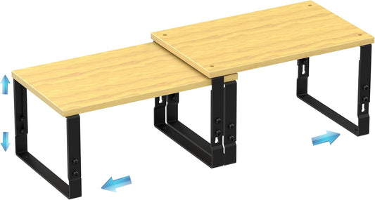 Expandable Kitchen Cabinet Organizer Shelves – Stackable Adjustable Metal and Wood Storage Racks for Countertop, Pantry, Garage Set of 2 Spice Rack – Easy Assembly, Space-Saving(1 Pack/Medium/Black)