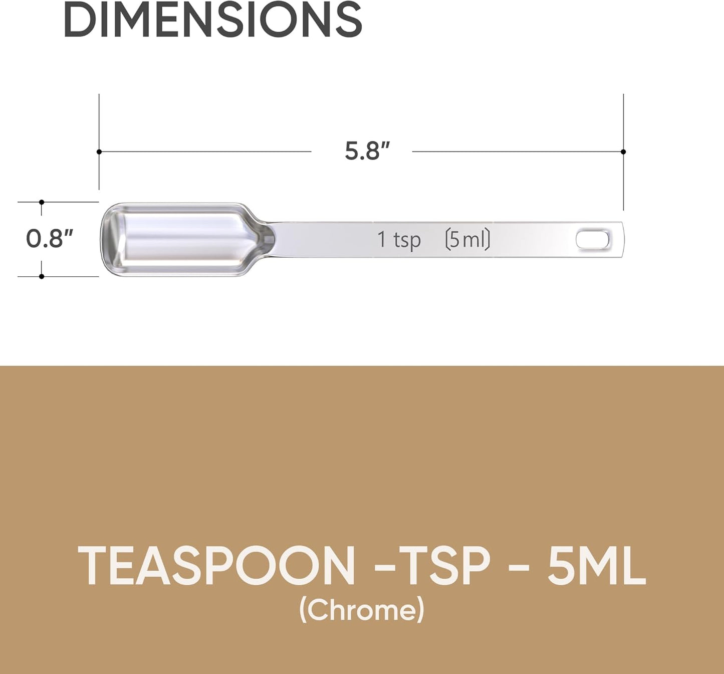 Color Up Premium 1 Teaspoon Measuring Spoon (5 ml) - Stainless Steel Chrome Finish, Accurate TSP for Wet & Dry Ingredients - One Single Tea Spoon