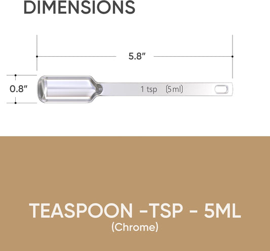 Color Up Premium 1 Teaspoon Measuring Spoon (5 ml) - Stainless Steel Chrome Finish, Accurate TSP for Wet & Dry Ingredients - One Single Tea Spoon