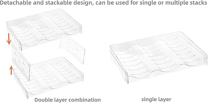 IEEK Plastic Stackable Bottle Storage Holder Rack,Free-Standing Water Bottle/Wine and Drink Organizer Shelf for Kitchen Cabinet,Fridge,Countertop,Pantry,Freezer,2 PackX3 Bottles,Clear