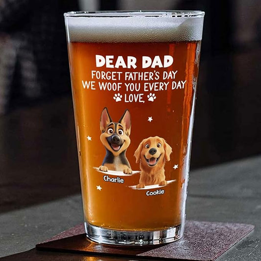 Wrappiness Best Mom Dad Logo Personalized Custom Beer Glass - 16oz Glassware for Beer Soda Cocktails - Gift for Dog Lovers, Father's Day, Birthday Gift for Parents (B08, 2 Dogs)
