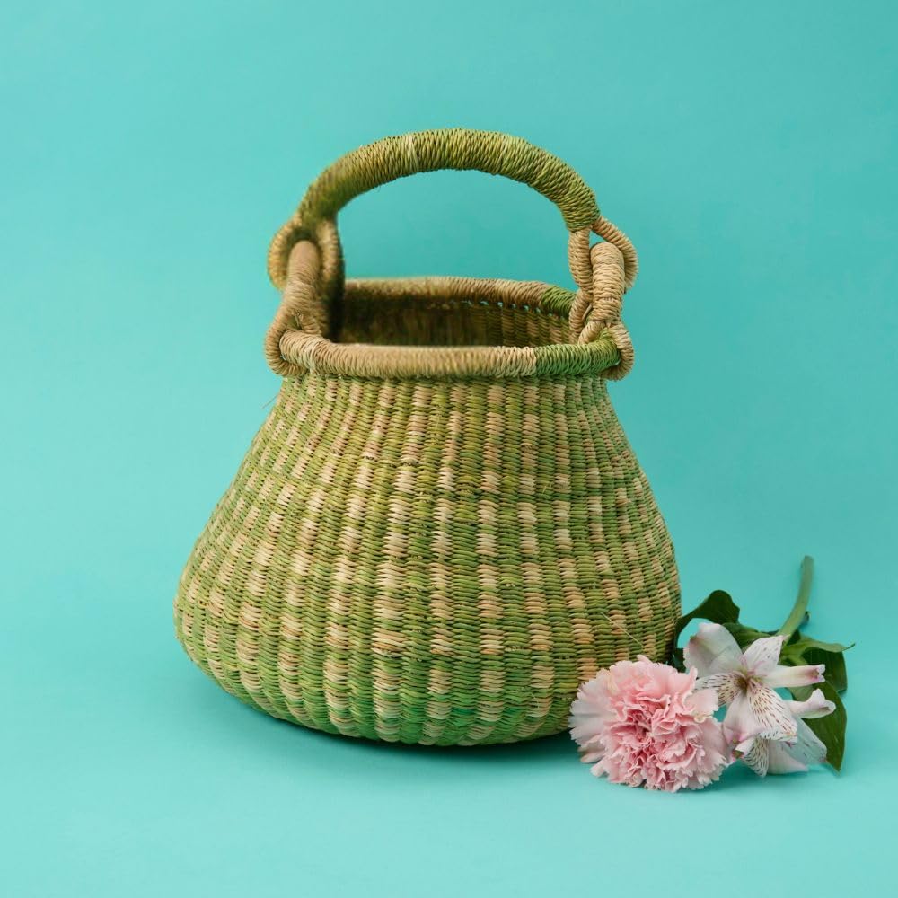 Small Green Pot Decorative Basket for Living Room, Shelf Basket, Home Decor, Fruit Bowl, Kitchen Countertop Storage, Harvesting, Wicker, Woven
