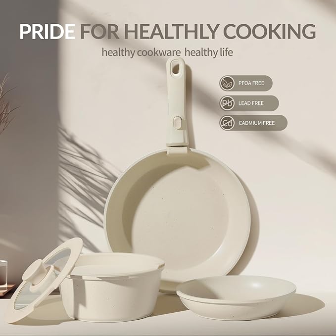 8PCS Ceramic Cookware,Nonstick Ceramic Pan, Removable Handle Pots and Pans Set, Stackable Pan Set, Nonstick Pots and Pans Set Non Stick pot for Home,RV