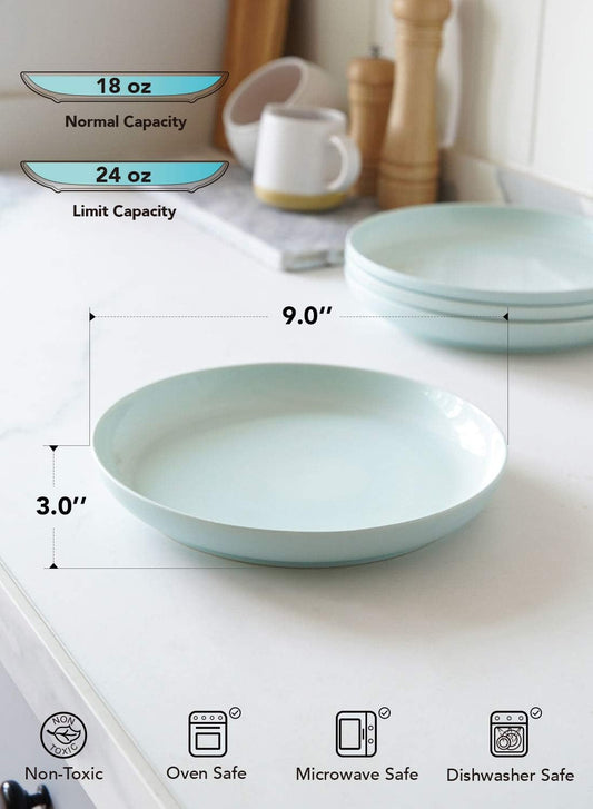 LE TAUCI Dinner Plate 9 inch, Ceramic Salad plate sets for Pasta, Risotto, Fluffiest, Pancakes, Dishwasher Microwave Oven Safe, set of 4, Sky blue
