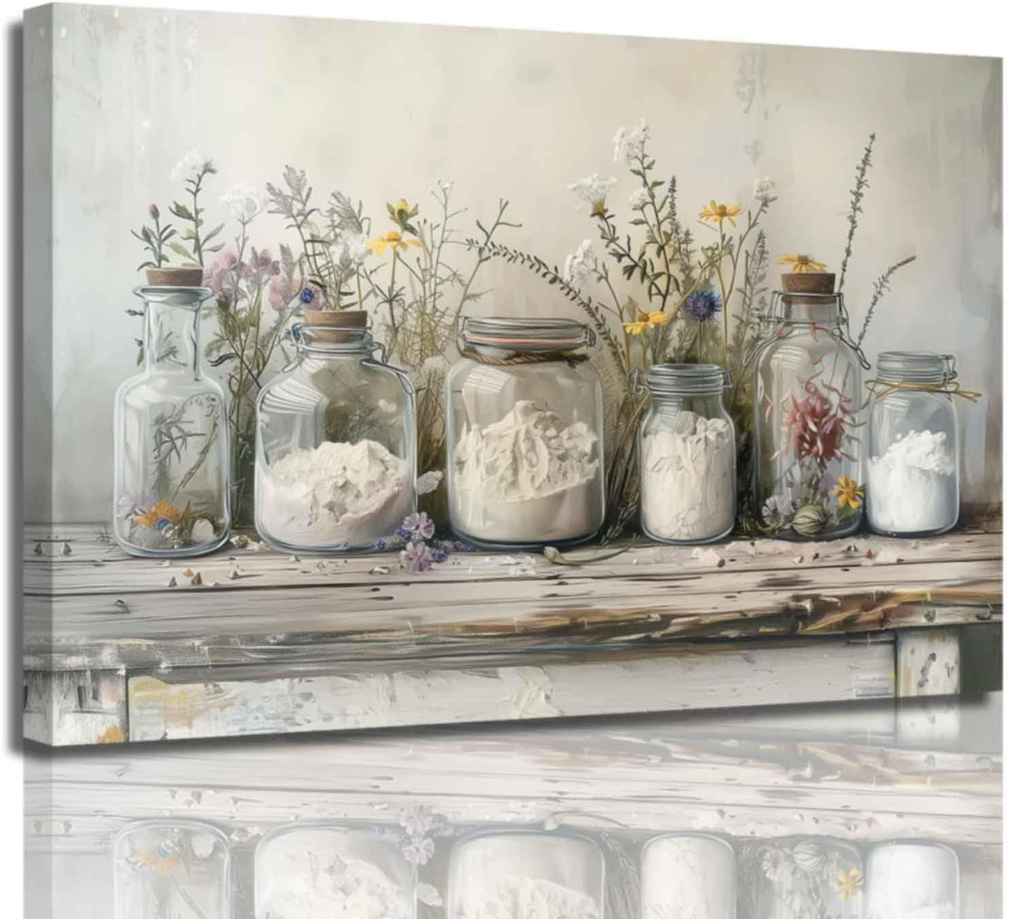 ZSHARTSWD Farm Kitchen Wall Art Country Mason Jar Spice Pictures Still Life Culinary Canvas Print Vintage Spices Food Painting Dining Room Home Decor Framed (White, 24.00" x 36.00")