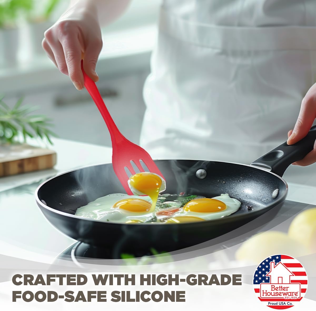 Better Houseware Silicone Cooking Utensil Set - 5 Piece Red Silicone Kitchen Utensils - Stain & Odor Resistant, Heat Resistant, Dishwasher Safe