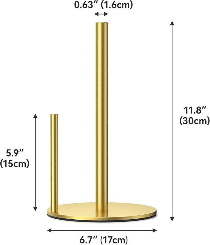 Paper Towel Holder Countertop, Stainless Steel, Gold, for Kitchen, Pantry, RV