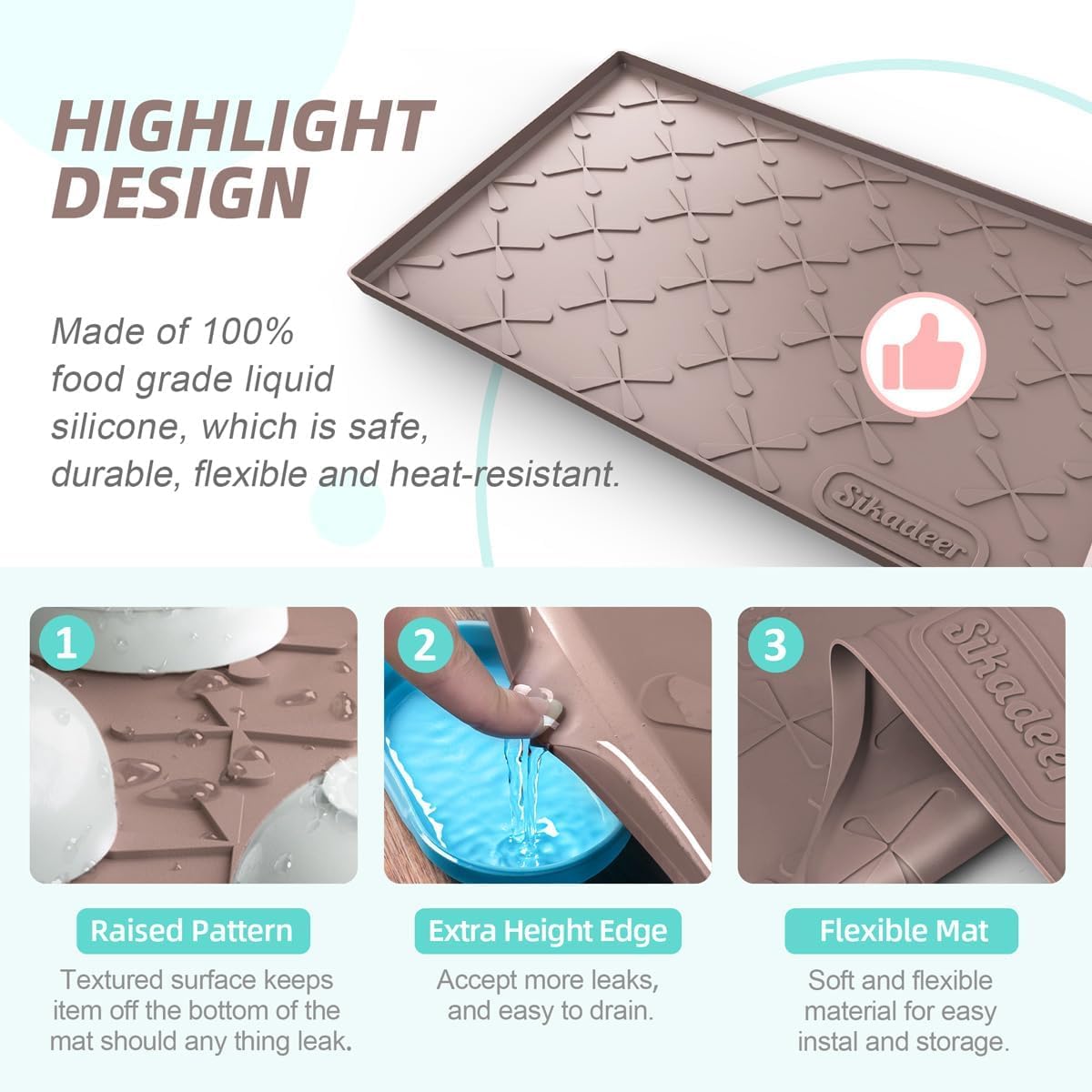 SIKADEER 25" x 19" Under Sink Mat Waterproof, Silicone Mat Kitchen Drawer Shelf and Cabinet Liner, Sink Protector for Kitchen Organizers and Storage, Boot Tray Pet Food Mats