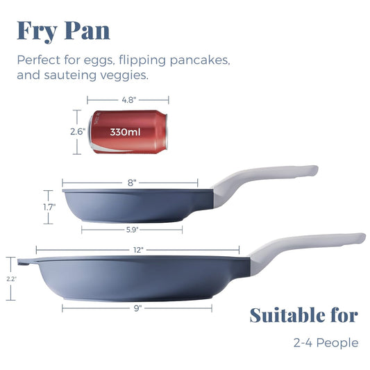 PRICUSIS Nonstick Ceramic Frying Pan, Skillet with Stay Cool Handle, Egg & Omelet & Chef's Pan, Induction Compatible & Oven Safe, Dishwasher Safe, PTFE PFAS & PFOA Free (10+12 Inch)