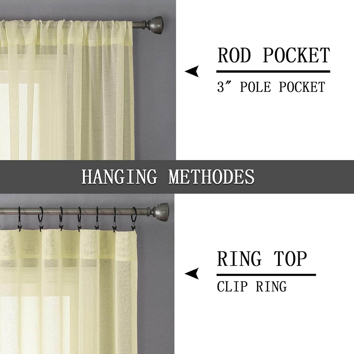 Tollpiz Sheer Tier Curtains Kitchen Linen Textured Half Curtain Sheers Light Filtering Rod Pocket Voile Bathroom Short Curtains for Farmhouse, 25 x 30 inches Long, Transparent Yellow, Set of 2 Panels