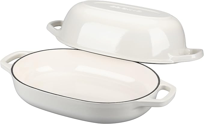 Enameled Cast Iron Oval Dutch Oven Pot with Lid, Dutch Oven for Sourdough Bread Baking, Oval Bread Pan, 7qt, White