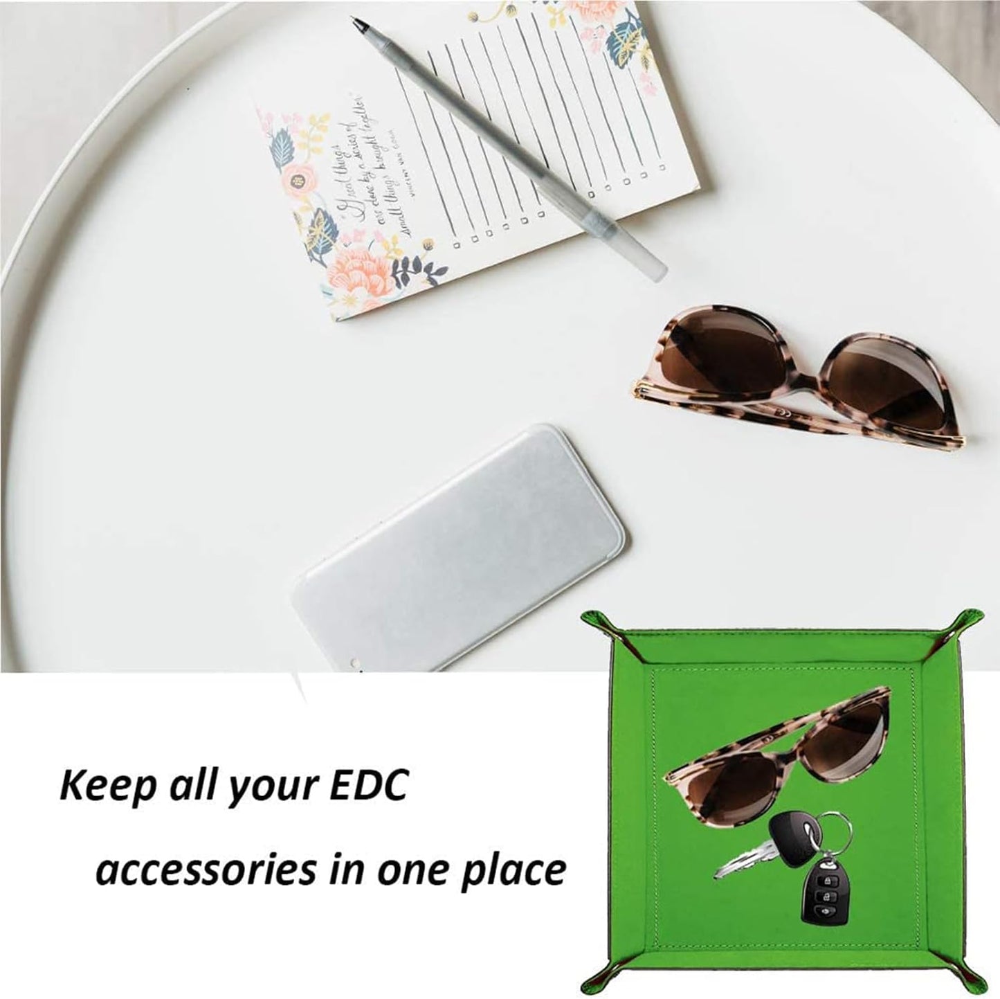 siduater Valet Tray Desktop Storage Organizer – Vegan Leather Catchall Tray Bedside Vanity Tray Nightstand Caddy Holder for Remote Controller, Watch, Keys, Phone, Wallet, Coin, Jewelry, Midnight Green