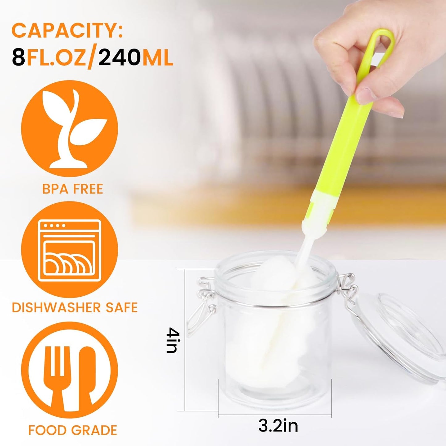 AuroTrends 8oz Glass Jars with Airtight Lid 12pcs with Leak Proof Rubber Gasket, 8 oz glass jars with lids- Featuring Clear Preserving Seal & Wire Clip Fastening for Kitchen Canning and Food Storage