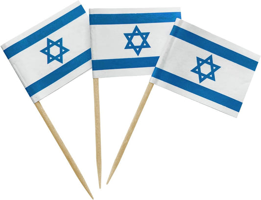 100 Pcs Israel Flag Israelis Toothpick Flags, Small Mini Stick Cupcake Toppers Israelis Flags