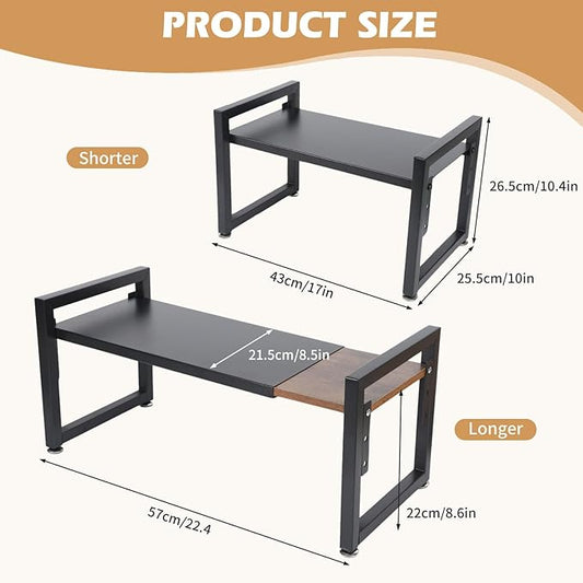 Expandable Adjustable Stackable Kitchen Organizer, Spice Rack, Cabinet Shelf for Space-Saving, Counter Shelf for Cabinets, Countertop, Cupboard, Wood and Heavy Duty Metal, Home kitchen Storage Rack