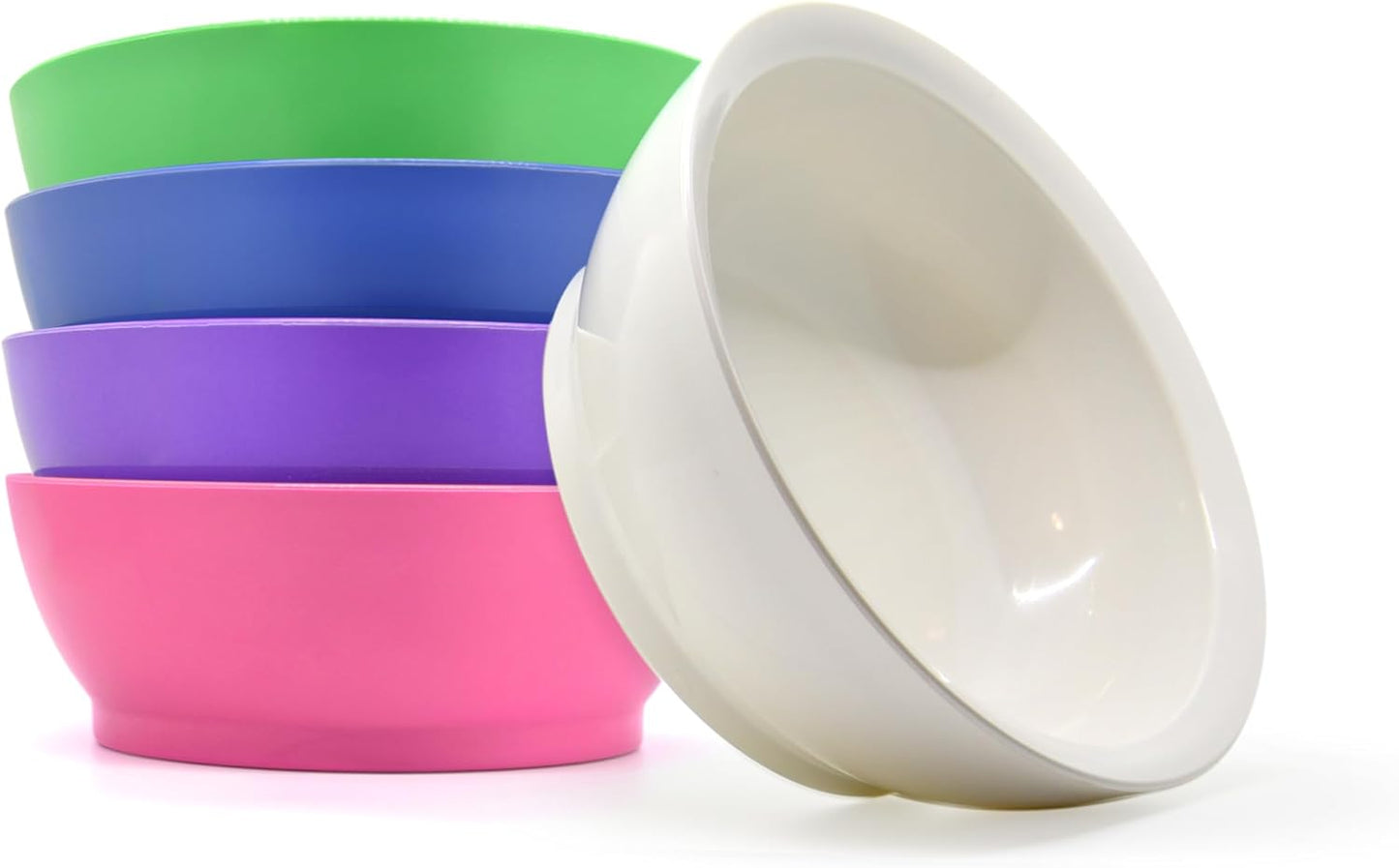 Large Non-Spill Plastic Bowl Set - 28oz Reusable Kitchen Bowls with Concave Inner Lip and Non-Slip Base - For Cereal, Soups, Mixing and Serving - Set of 4 - Foamy White