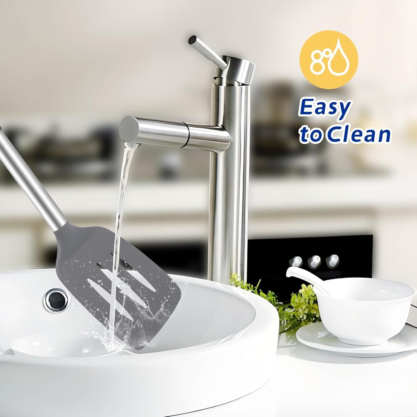 3Piece Silicone Spatula Set, Heat-Resistant, Non-Stick Kitchen Spatulas, BPA-Free, for Eggs, Pancakes, Fish, Woks, Includes Multifunctional shelf spoon pad (gray)