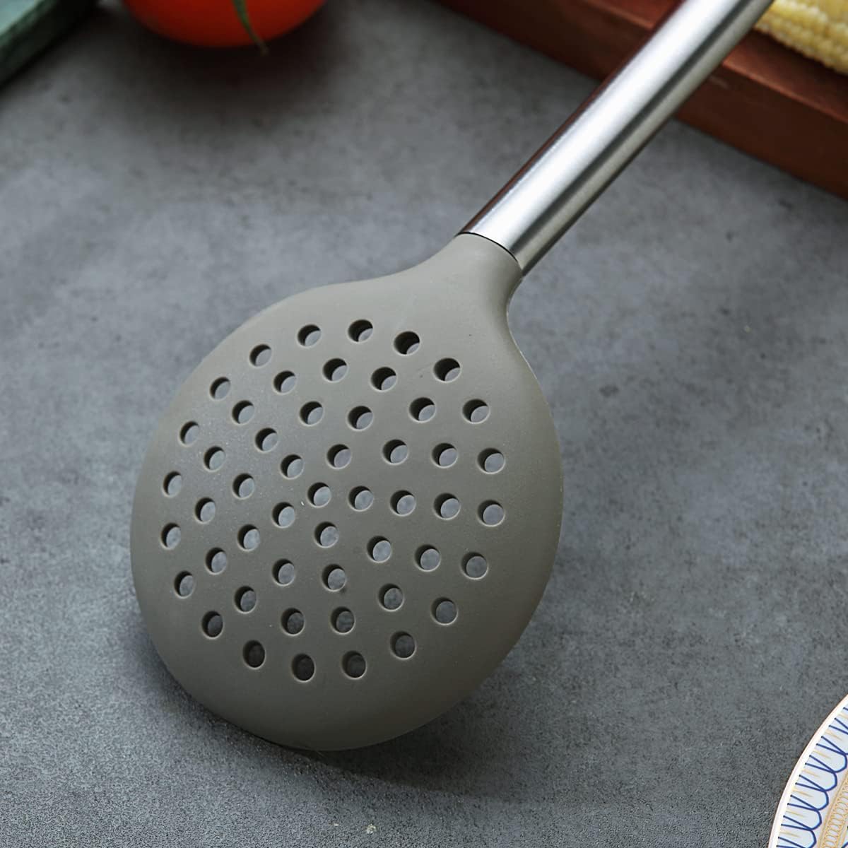 Berglander Skimmer, Non-stick Silicone Strainer, Kitchen Cooking Skimmers For Non-Stick Cookware, Dishwasher Safe, Easy to Clean