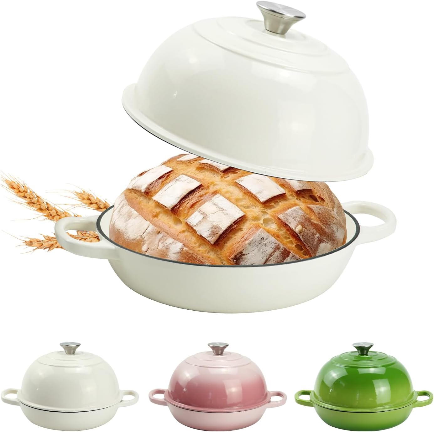 DVK Dutch Oven Pot with Lid for Sourdough Bread Baking Enameled 6 Qt Cast Iron Dutch Oven for Resistant Stovetop and Oven Safe