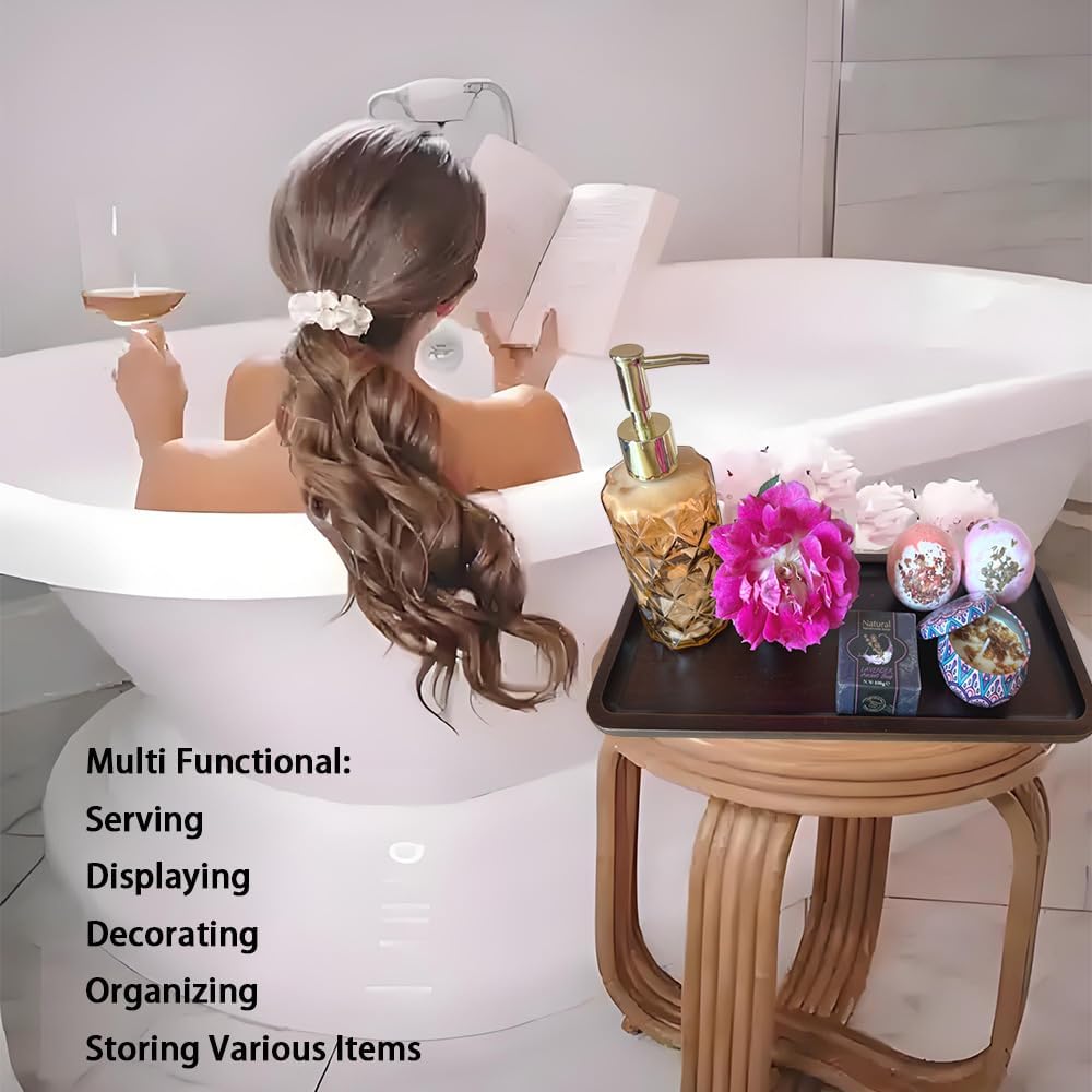 Wood Vanity Tray, Bathroom Counter Solid Walnut Organizer, Toilet Tank Top Wooden Serving Plate for Dinner Tea Coffee (Natural Walnut Color, 14 x 5.9 inch)