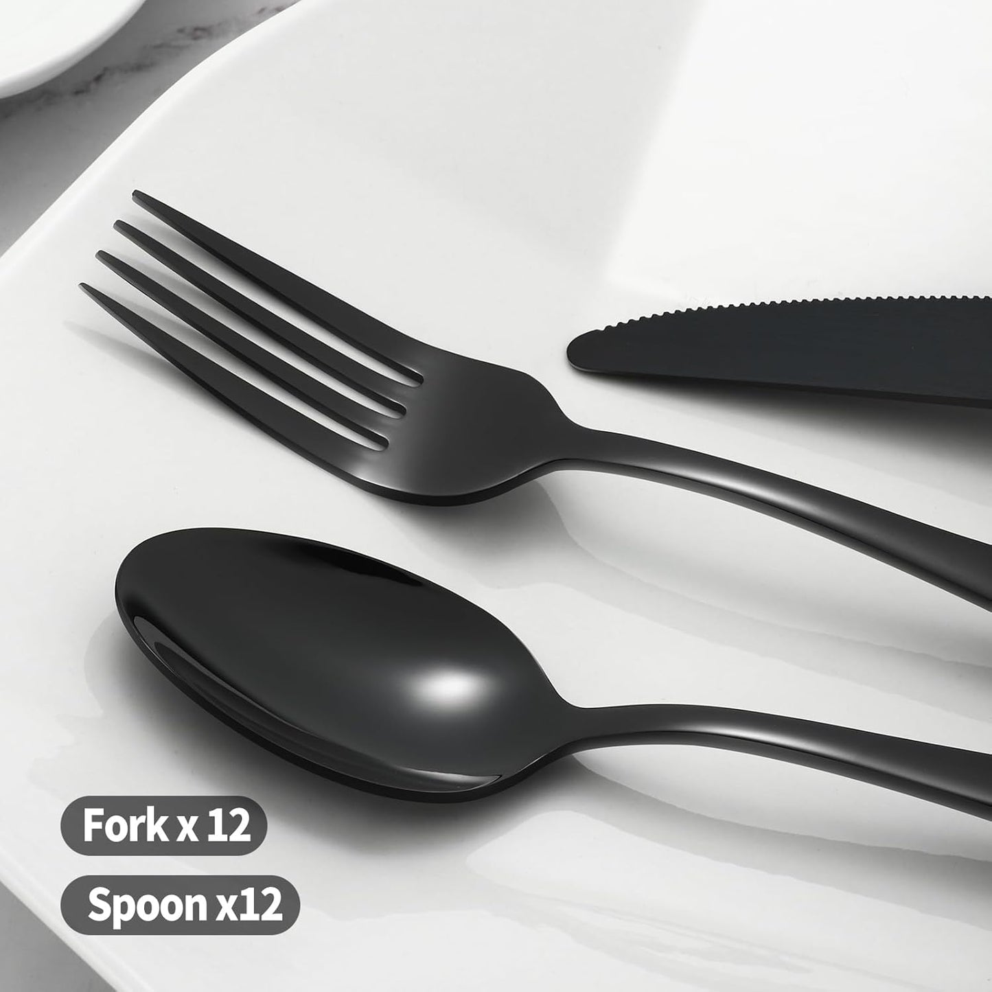24-piece Black Forks and Spoons Silverware Set, Stainless Steel Flatware Cutlery Set for Home, Kitchen and Restaurant, Black Spoon and Fork Set,Dinner forks Mirror Polished