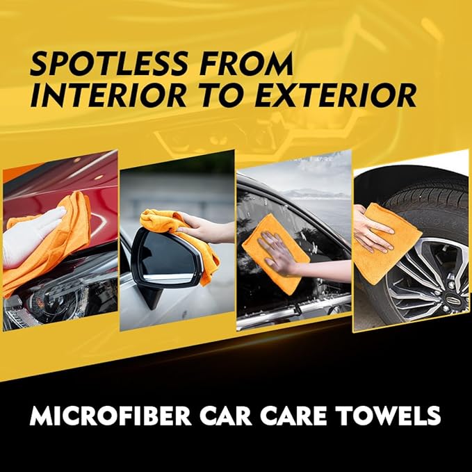 HOMEXCEL Yellow Microfiber Cleaning Cloths 12 Pack, 12.5 x 12.5 inch Microfiber Towel for Cars, Ultra Absorbent Car Washing Cloth, Lint Free Streak Free Cleaning Rags for Car, Kitchen, and Window