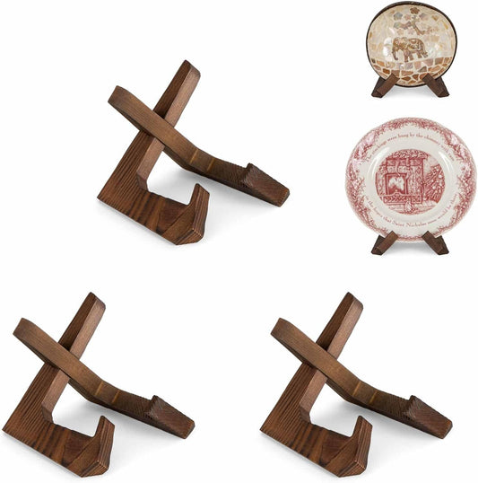 Bowl Stands for Display, 3 Pack 3.5 Inch Plate Holder, Wooden Easel Frame Holder, Display Stand for Large Deep Platters and Dishes, 3.5" H x 4.8" W x 4" D (For Bowls under 2.5" in Depth)