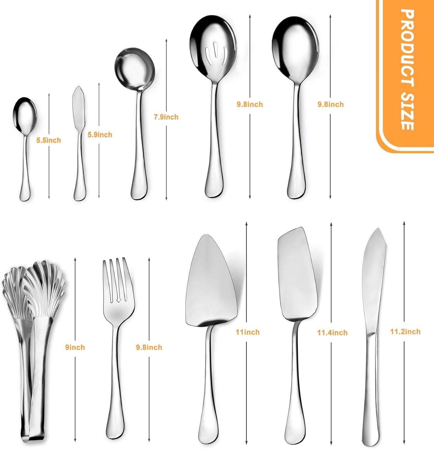 Stainless Steel Serving Utensils Set, 10-Piece Hostess Collection, Includes Spoons, Forks, Tongs, Ladle and Pie Server