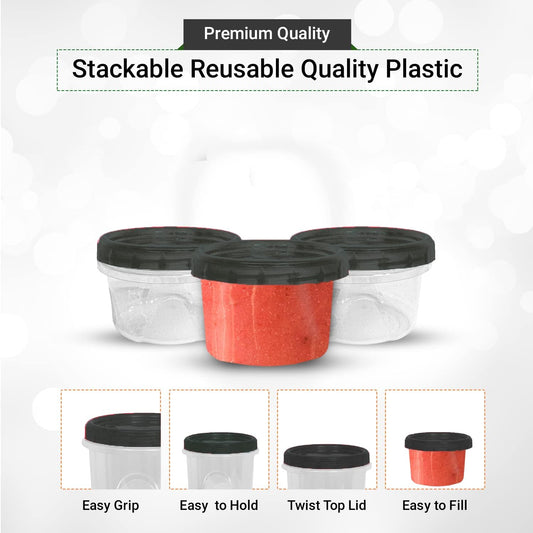 [Black - 12 Pk] Airtight Deli Containers with Lids Twist Lock Top Clear Food Storage for Meal Prep Snacks and Leftovers Freezer and Microwave Safe Stackable Leak-Resistant and 12 Pc. Set (16 Ounce)