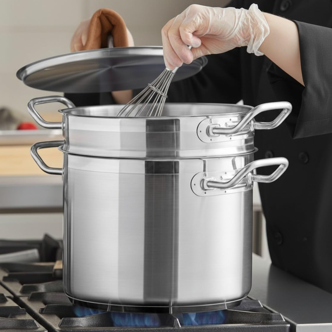 TrueCraftware-8 Quart Stainless Steel Double Boiler 3 Piece Set- Steam Melting Pot Cookware Stainless Steel Double Boiler Pot for Melting Chocolate Candy Butter and Cheese Dishwasher & Oven Safe