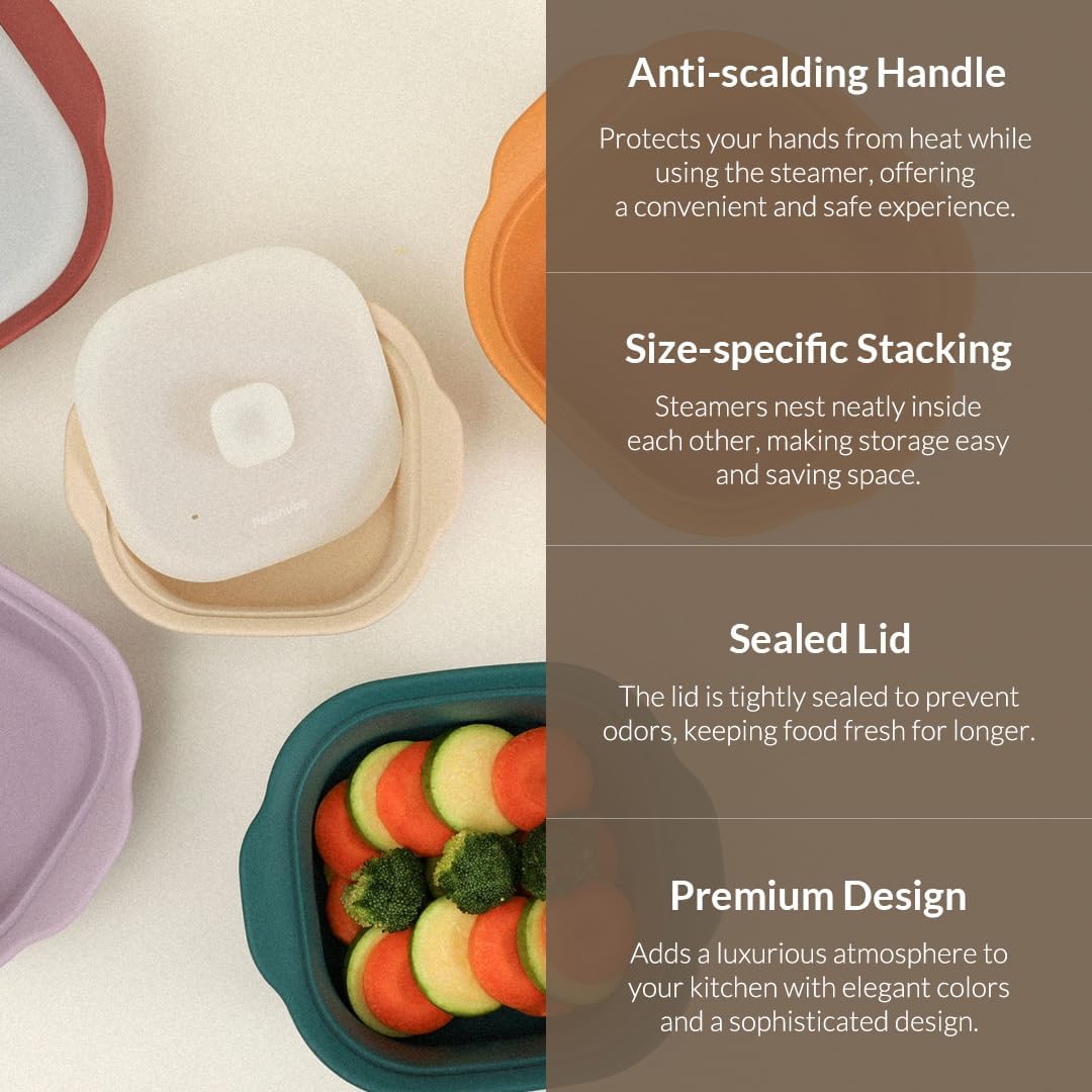 Silicone Multi-Steamer Made in Korea Microwave Steamer for Cooking & Reheating BPA-Free Flexible & Durable (Luna Purple, 30.44 fl oz)