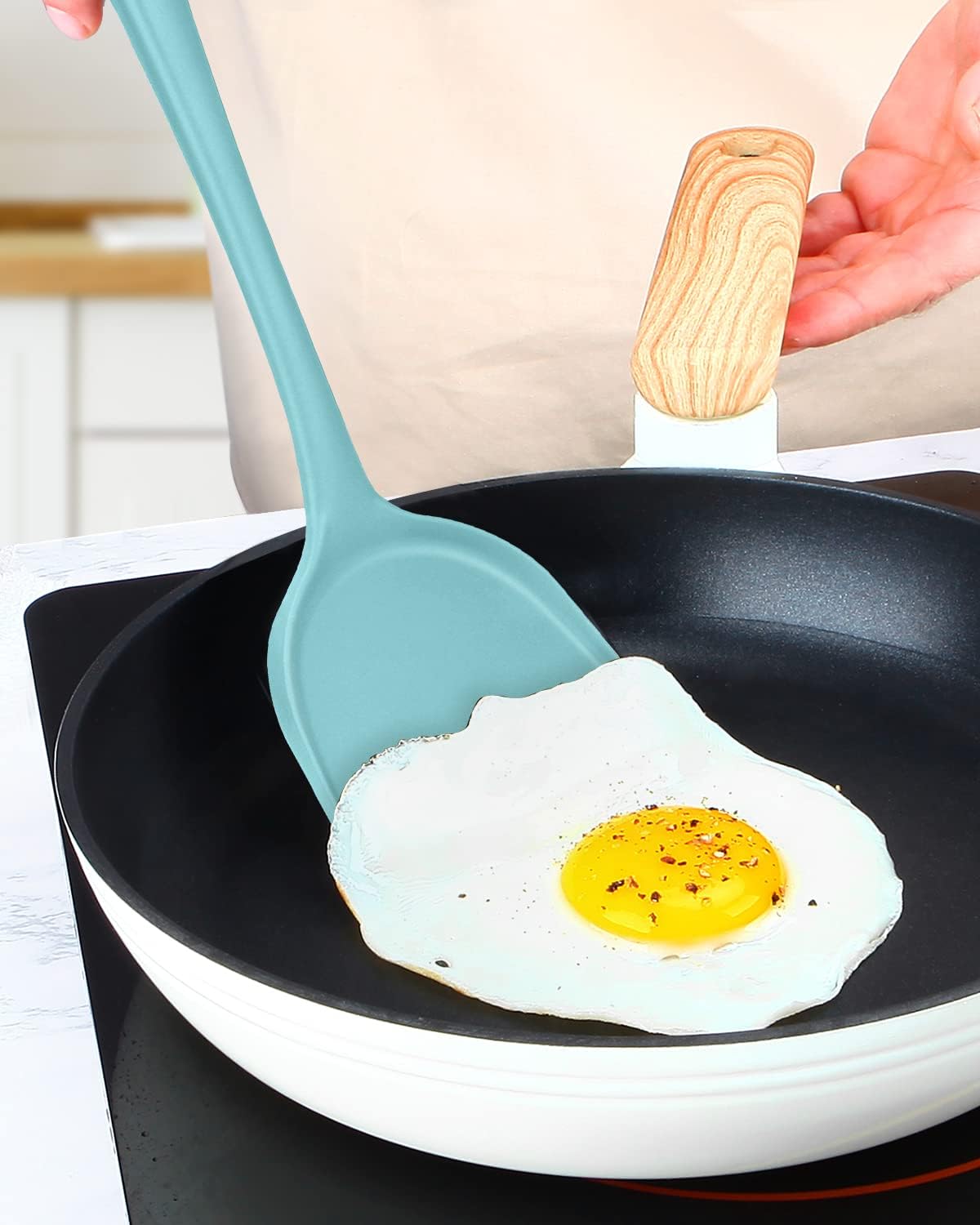 Pack of 2 Silicone Wok Spatula, Non-Stick, Heat Resistant, Easy to Clean and Dishwasher Safe, Seamless Kitchen Utensil for Cooking, Baking, Stir-Fry