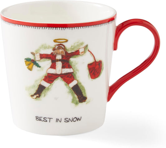 Spode Kit Kemp 12oz Festive Christmas Mug - Best In Snow Doodle Mug, Fine China Dishwasher Safe Holiday Coffee Mug with Handle for Cocoa, Tea, Gifts - A Cheerful Christmas Essential