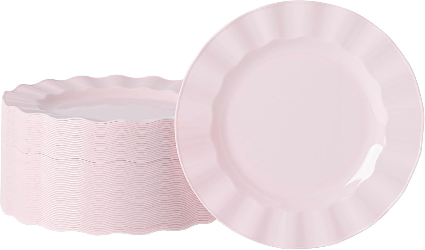 72 Pack Pink Plastic Plates, 7" Disposable Wave Salad/Dessert Plates Elegant Heavy Duty Plate for Party, Wedding, Thanksgiving, Christmas