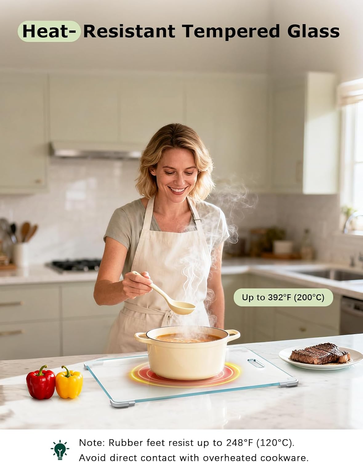 Tempered Glass Cutting Board Set, Large 16"x12" Glass Cutting Board for Kitchen with 4 Non-Slip Feet, Heat & Shatter Resistant Glass Cutting Board Dishwasher Safe, Perfect Kitchen Gift & Decor-Clear