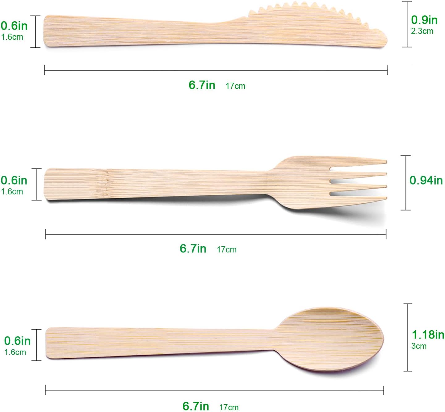 Bamboo Utensils -300 PK (100 Forks 100 Spoons 100 Knives) 6.7" Bamboo Compostable Forks Spoons Knives Disposable Bamboo Cutlery Set Biodegradable Eco Friendly Flatware Renewable Utensil